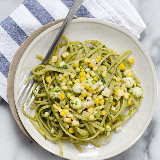 Arugula Pesto & Corn Fettuccini