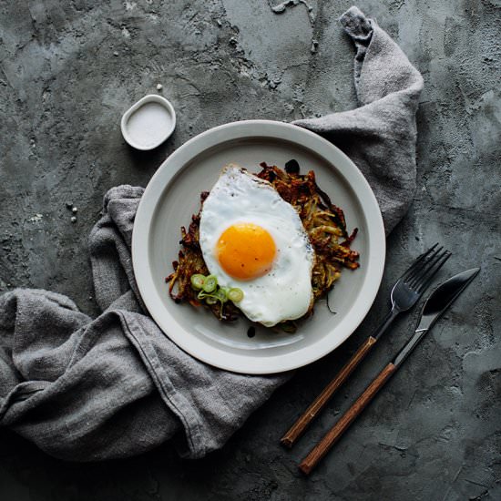 Potato pancake with a fried egg