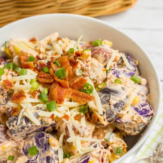 Cheddar, Corn + Bacon Potato Salad