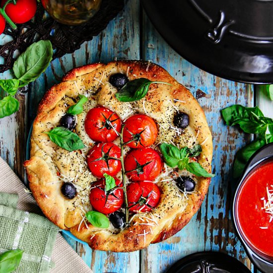 Dutch Oven Tomato Olive Focaccia