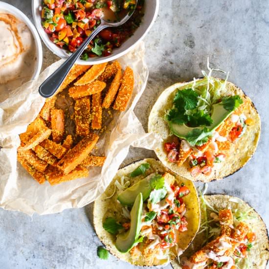 Crispy Yam Tacos with Chipotle Dip