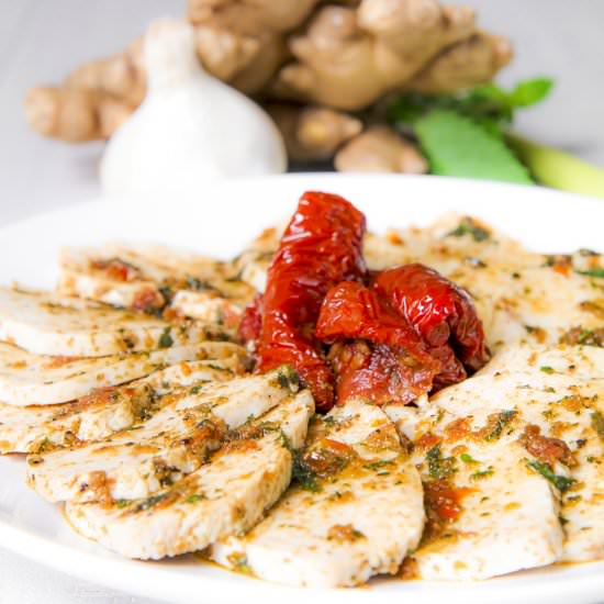 TENDER CHICKEN SALAD w/ mint pesto