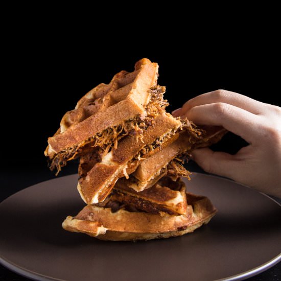 BBQ Pulled Pork Savory Waffles