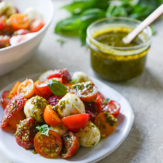 Strawberry caprese pesto salad