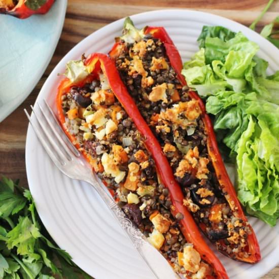 Greek Lentil & Quinoa Peppers