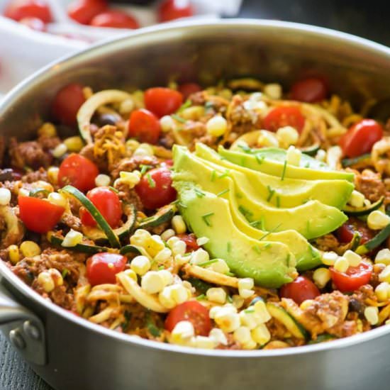 Cheesy Taco Zucchini Noodle Skillet