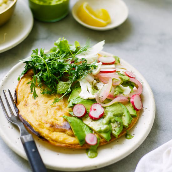 Socca with Avocado and Salsa Verde