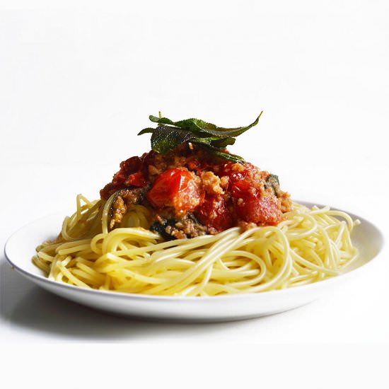 Vegan Creamy Tomato Sage Spaghetti