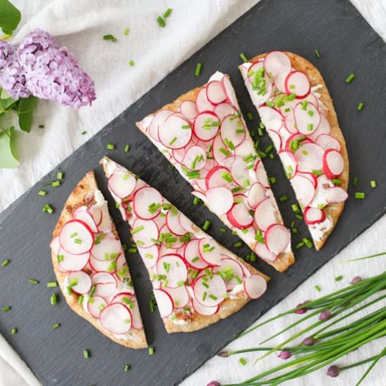 radish and whipped feta flatbread