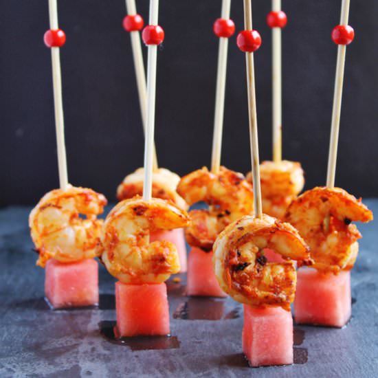 Harissa Shrimp and Watermelon Bites