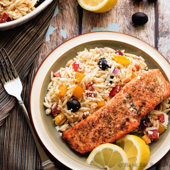 Crispy Salmon with Greek Orzo
