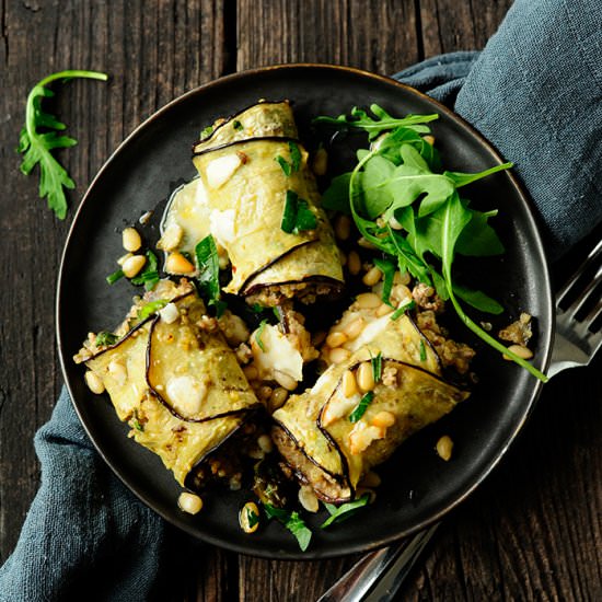 Aubergine Rolls with Asparagus