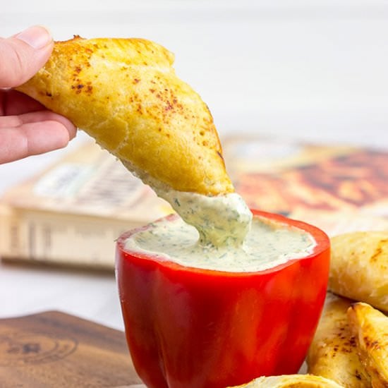 BBQ Chicken Pockets + Cilantro Dip