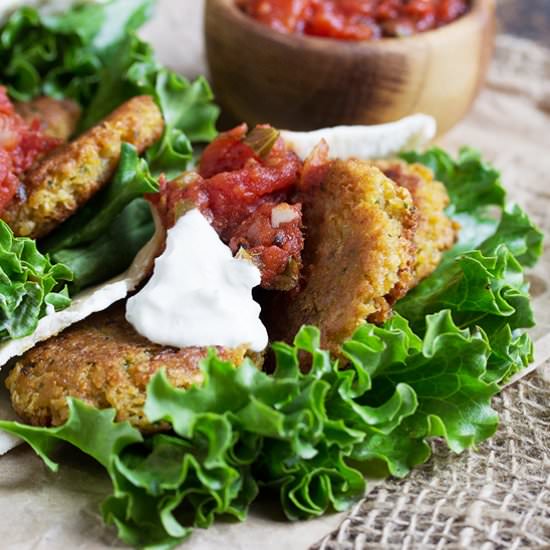 Falafel Pitas Spicy Tomato Sauce