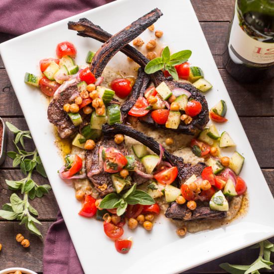 Grilled Lamb Chops w Eggplant Puree