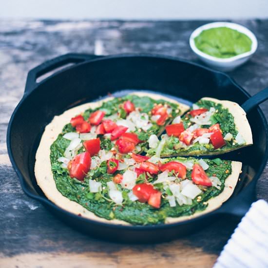 Herb Socca Pizza with Kale Pesto