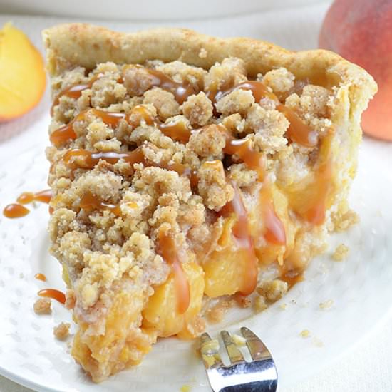 Caramel Crumble Peach Pie