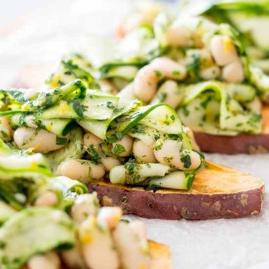 Sweet Potato Toast with Herby Beans
