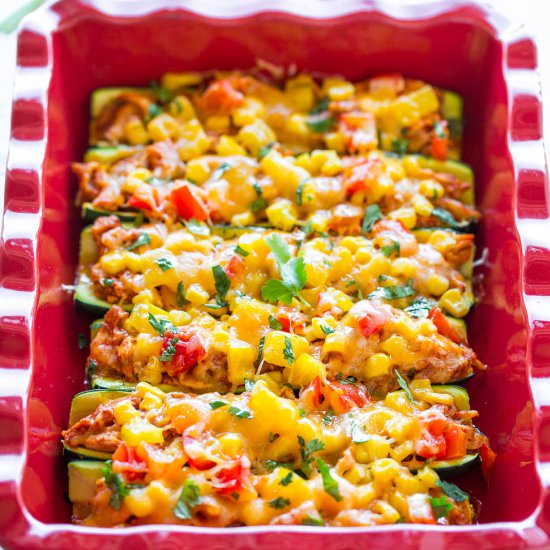 Chicken Enchilada Zucchini Boats