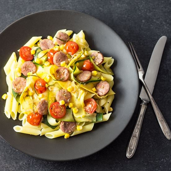 sausage & pasta with summer veggies