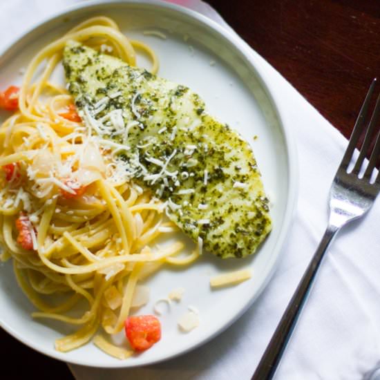 Pesto Tilapia with Linguine
