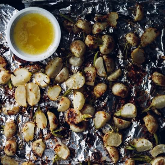 Parmesan Roasted Radishes & Turnips