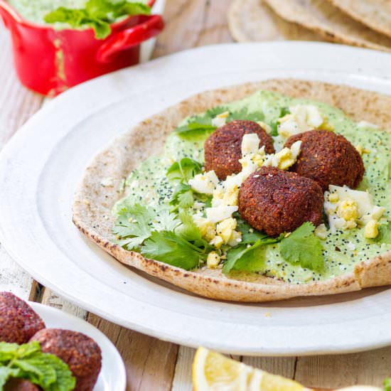 Beet Falafel with Mint Tzatziki