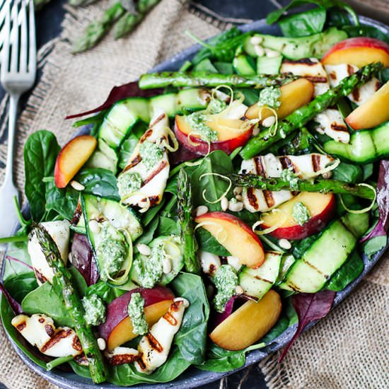 Griddled halloumi and Peach Salad