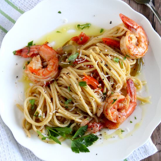 Spaghettoni with Shrimp & Peppers