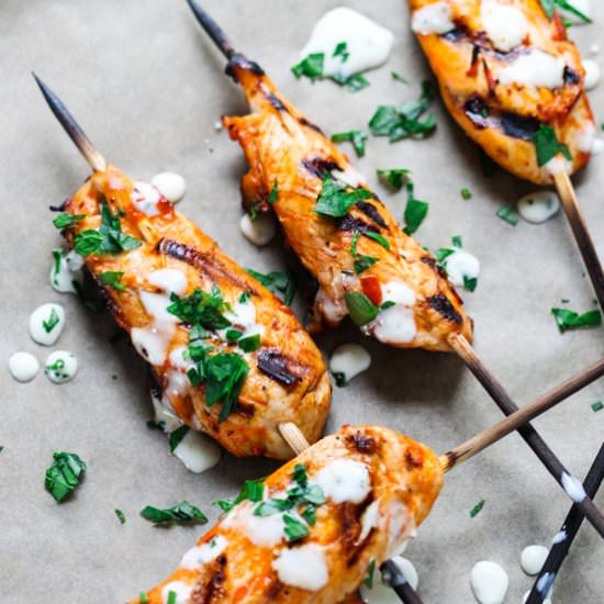 Honey Harrisa Chicken Skewers