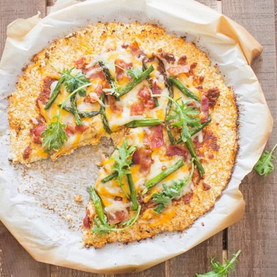 Asparagus and Bacon Cauliflower Pizza