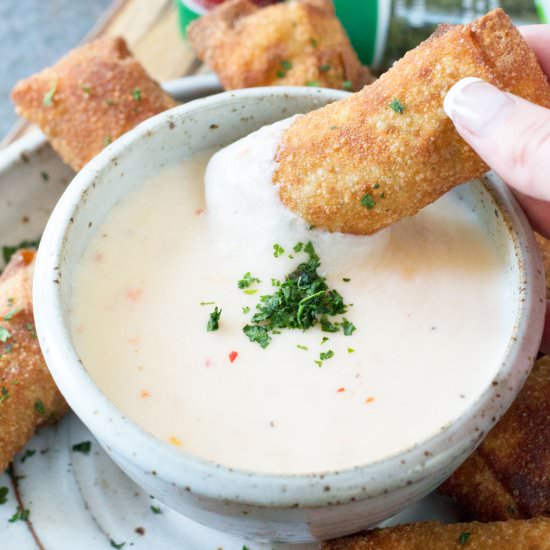 Chorizo Egg Rolls with Spicy Queso