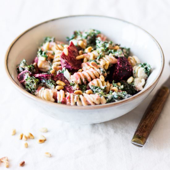 Creamy Fusilli with Beets and Kale