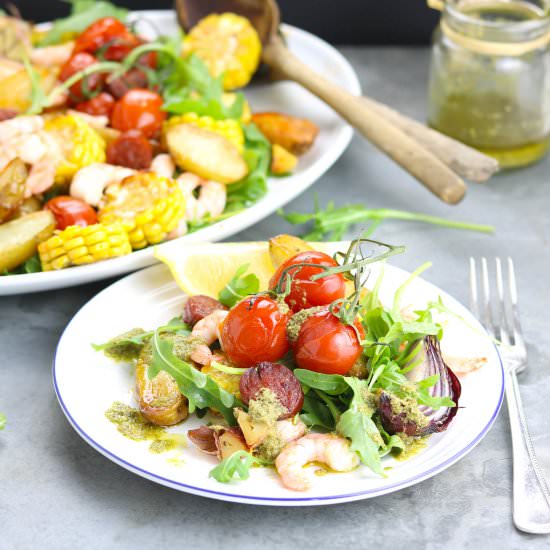 Roast Veggies with Chorizo & Prawns