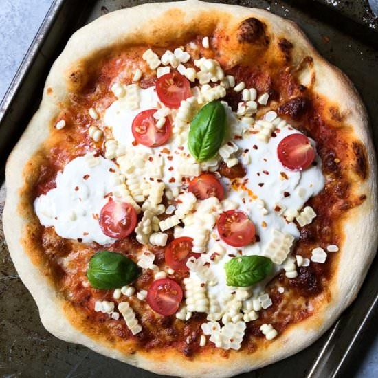 Burrata Pizza w/ Corn & Tomatoes