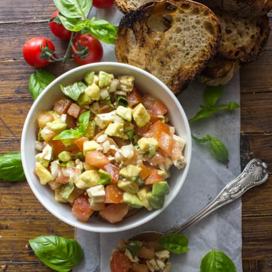 Tomato Avocado Feta Bruschetta