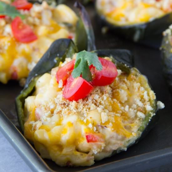 Meaty Mac and Cheese Stuffed Poblano