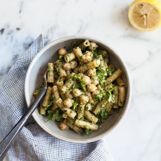 Chickpea Pesto Pasta Salad