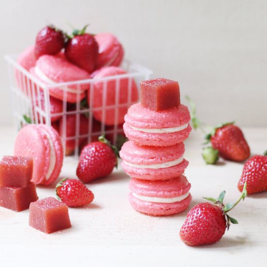 Strawberry & Rhubarb Macarons