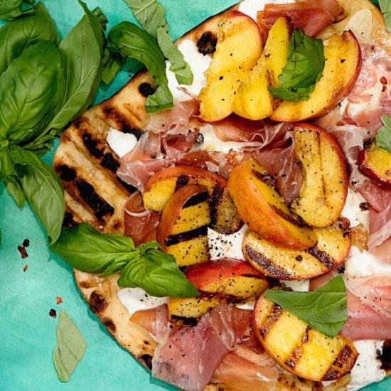 Grilled Peach + Prosciutto Pizza
