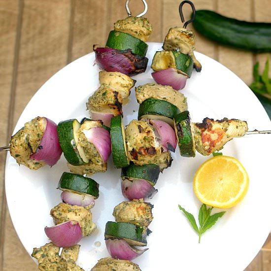 Cucumber Mint Pesto Chicken Kebabs