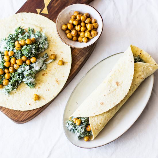 Tortillas w/ Creamy Kale & Chickpeas