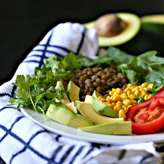 Lentils with Avocado Salad Bowl