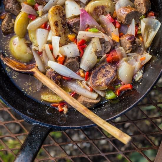 Sausage and Cider Campfire Skillet