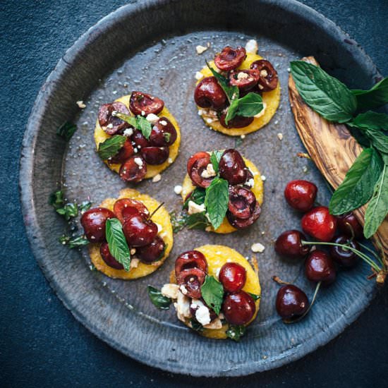 Cherry Mint Polenta Bruschetta
