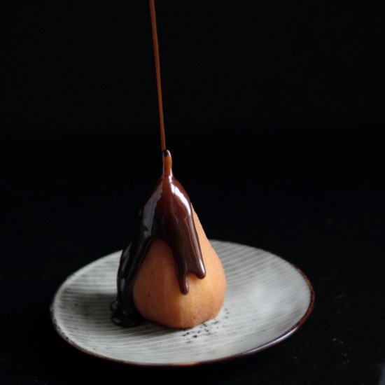 Poached Pear with Liquorice Caramel