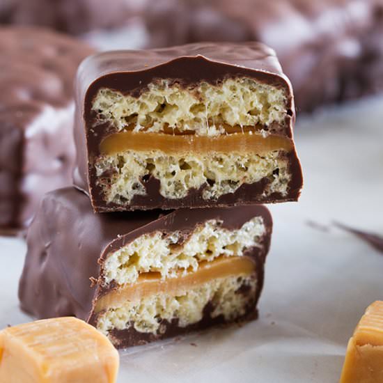 Caramel Filled Rice Krispies Treats