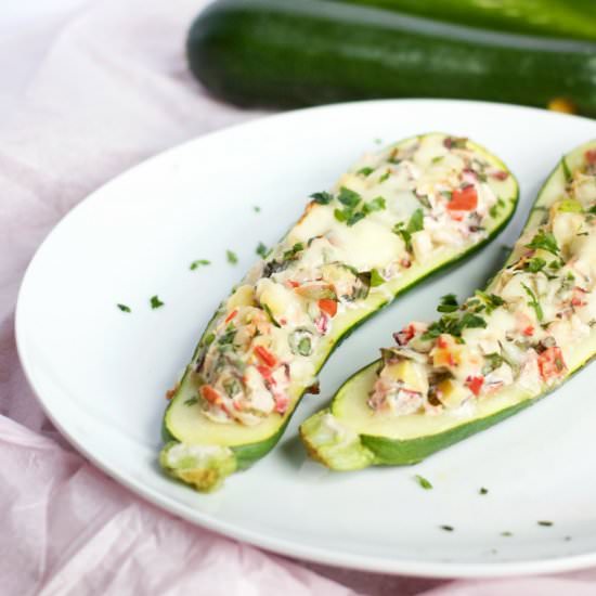 Greek Veggie Zucchini Boats