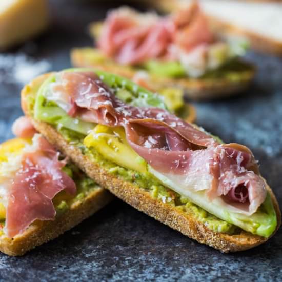 Guacamole and Prosciutto Toast