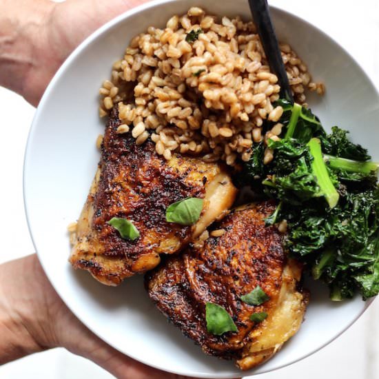 Crispy Chicken Kale Farro Salad